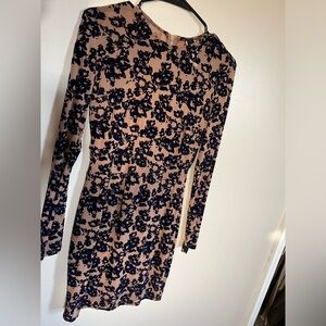 COPY - Navy Blue & Tan Mini Floral Dress